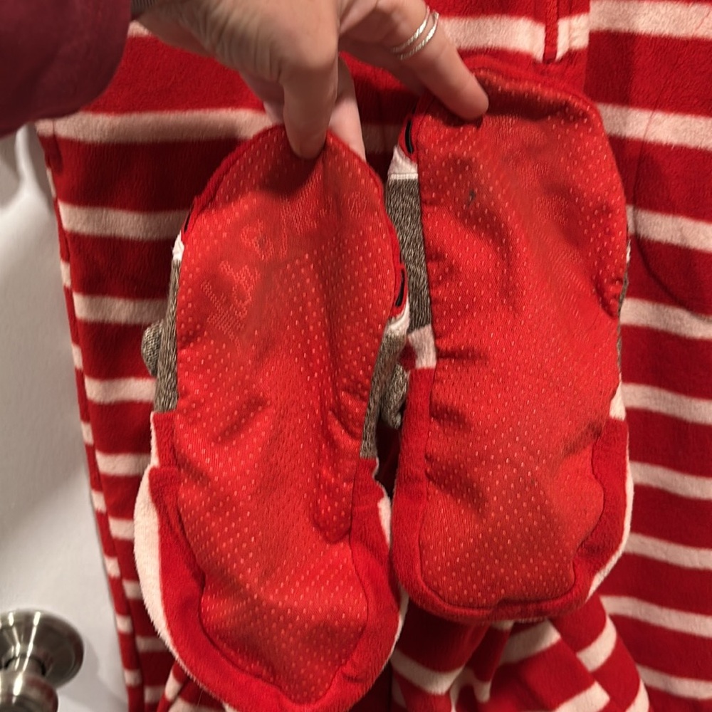 Nick & Nora Red and White Stripe Sock Monkey Footed Onesie Pajamas - Picture 9 of 9